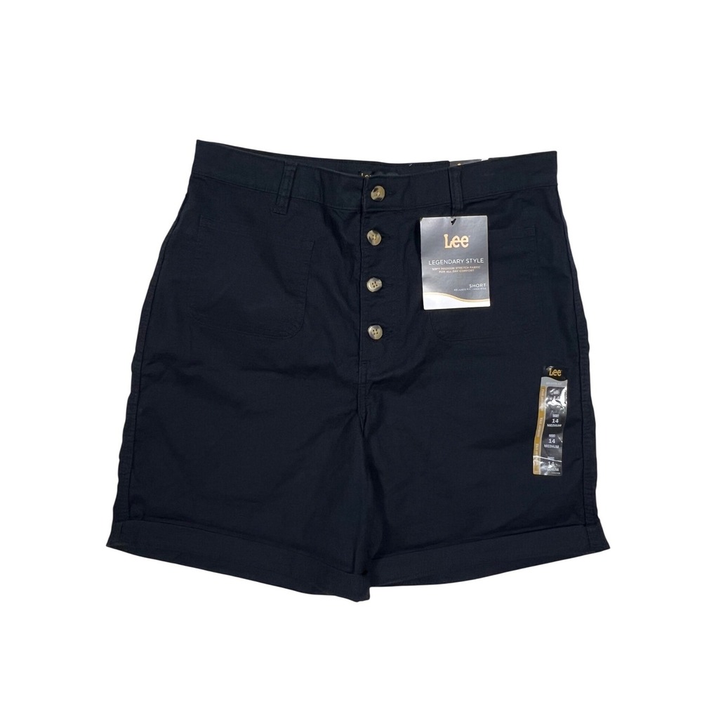 Lee Legendary Style Black High Rise Relaxed Fit Button Fly Shorts Size 14 Medium